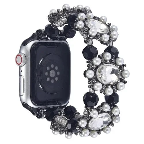 Correa para Apple Watch Se 2023 44mm con Pulsera de Piedras Preciosas y Perlas (Negro)