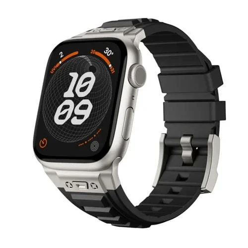 Correa para Apple Watch Series 3 de Silicona con Conector de Metal y Hebilla Titanio (42mm, Negro)