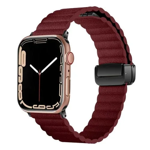 Correa para Apple Watch Series 5 40mm con Hebilla Plegable Magnética y Ondulación de Agua (Rojo Vino)