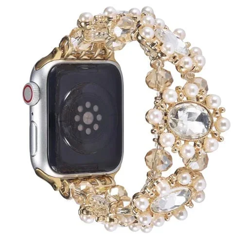 Correa para Apple Watch Series 5 con Pulsera de Piedras Preciosas y Perlas de 40mm (Oro Claro)