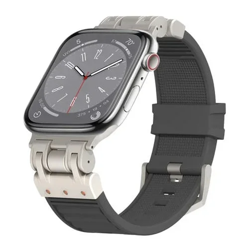 Correa para Apple Watch Series 8 45mm Silicona a Cuadros Mecha Metal (Gris Oscuro)