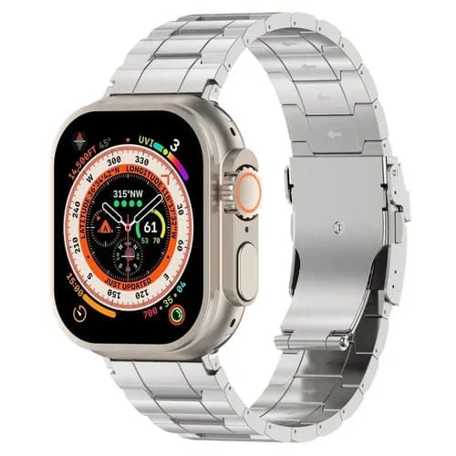 Correa para Apple Watch Ultra 49mm Acero de Titanio Trapezoidal con Hebilla de Seguridad (Plateado)