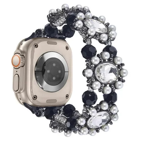 Correa para Apple Watch Ultra 49mm con Pulsera de Piedras Preciosas y Perlas (Negro)