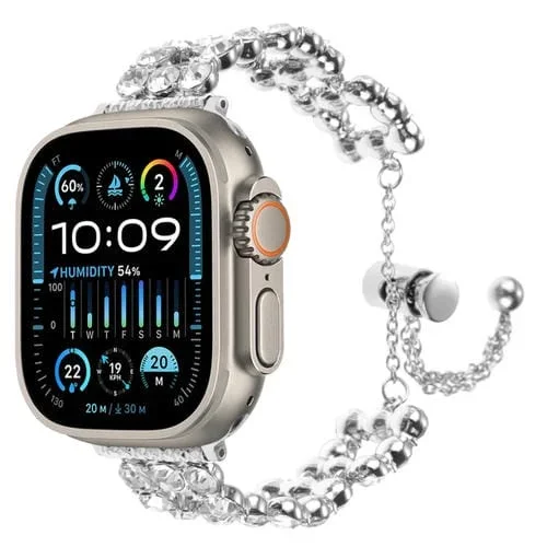 Correa para Apple Watch Ultra 49mm Pulsera Metal con Diamantes de Imitación (Plateado)