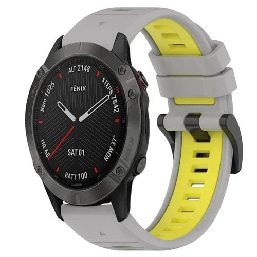 Correa para Garmin Fenix 6 Sapphire GPS 22mm Silicona Deportiva Bicolor (Gris + Amarillo)