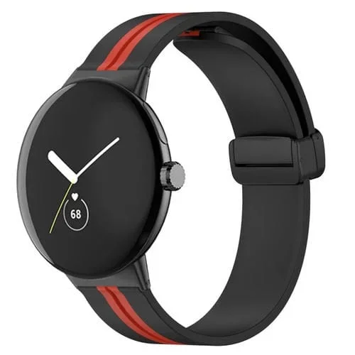 Correa para Google Pixel Watch silicona con hebilla plegable dos colores (Negro Rojo)
