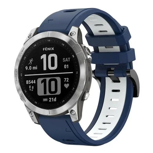 Correa silicona deportiva para Garmin Fenix 7 Pro 47mm (Azul Medianoche + Blanco)