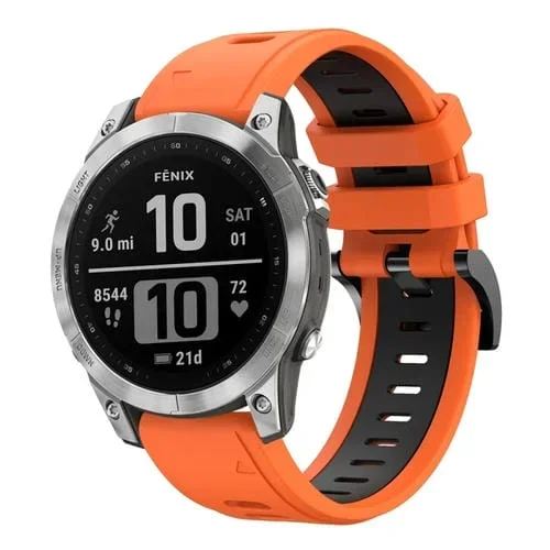 Correa silicona deportiva para Garmin Fenix 7 Pro 51mm (Naranja + Negro)