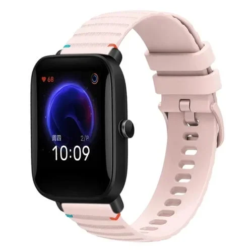 Correa silicona para Reloj Amazfit Pop 20mm con puntadas onduladas y puntos (Rosa)