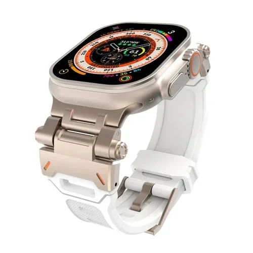 Correa TPU para Apple Watch Series 8 45mm con Conector Acero Inoxidable (Blanco Titanio)