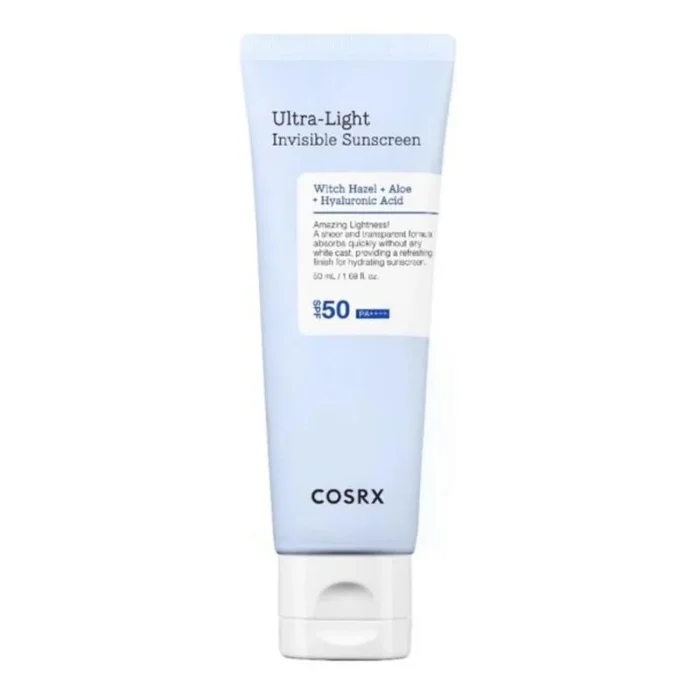 COSRX Ultra-Light Invisible Sunscreen | SPF50 PA++++, Sin Efecto Blanco, Ligero y de Absorción Rápida, Protección UV, Protector Solar Hidratante para la Piel Dañada por el Sol y Seca