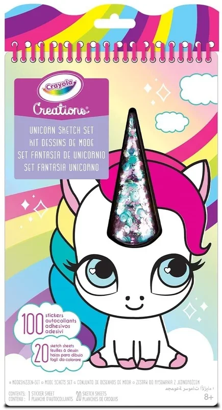 CRAYOLA Creations – Set Fantasía de Unicornio, Album de Dibujo con 100 Adhesivos, Actividad Creativa y Regalo para Niñas, a partir de 8 años, 04-1174