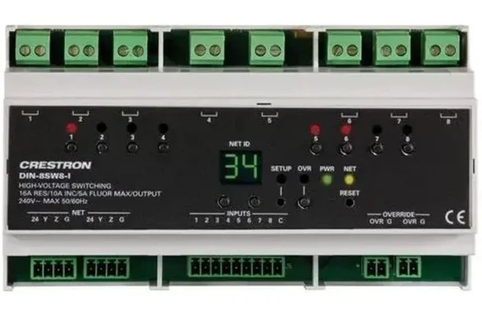 Crestron din rail high-voltage switch with digital inputs (din-8sw8-i) 6503776
