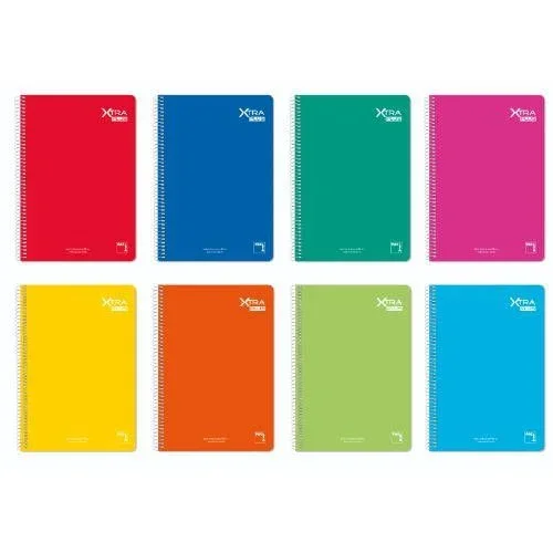 Cuaderno espiral serie xtra plus tapa dura 90 grs. folio 80 hojas cuadrícula 4×4 con margen surtido