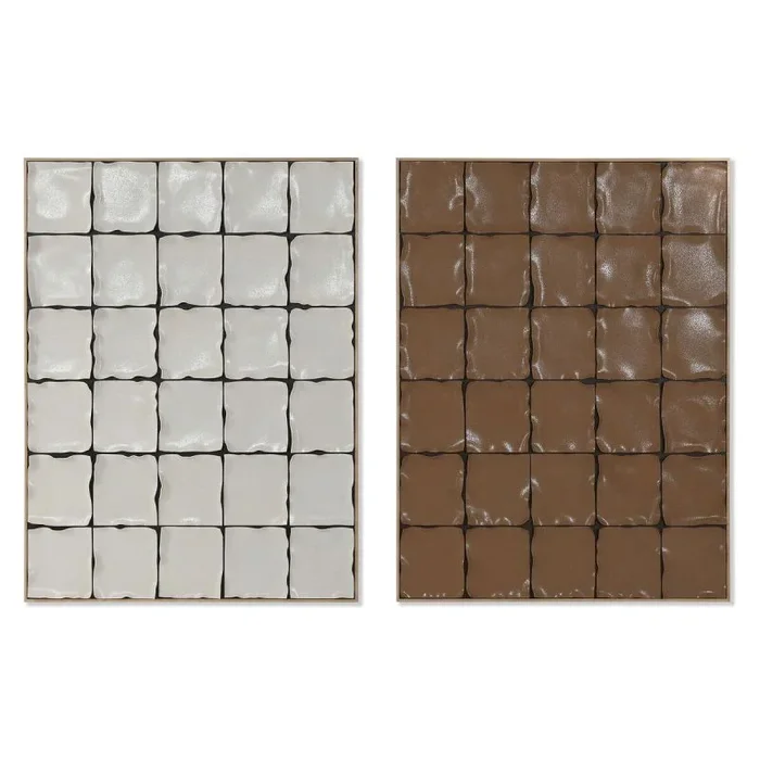 Cuadro home esprit beige terracota a cuadros moderno 75 x 6 x 100 cm (2 unidades)