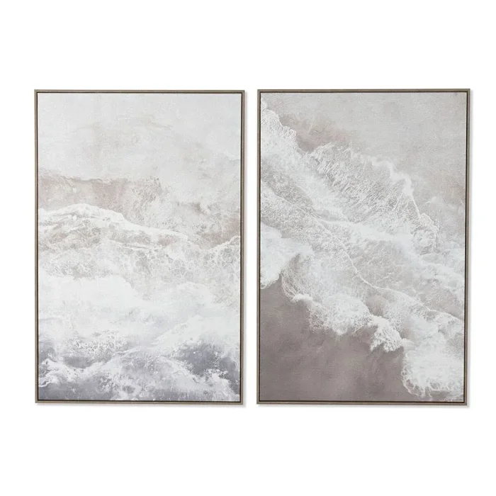 Cuadro home esprit blanco beige purpurina mediterráneo 60 x 3 x 90 cm (2 unidades)