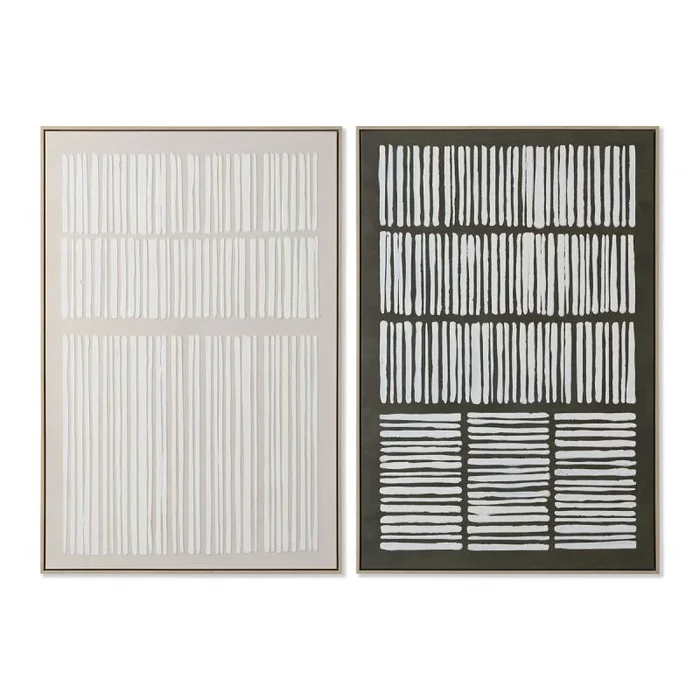 Cuadro home esprit blanco verde beige gris oscuro poliestireno lienzo rayas urbano (2 unidades)