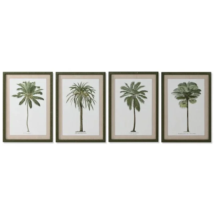 Cuadro home esprit verde beige palmeras tropical 50 x 2,5 x 70 cm (4 unidades)