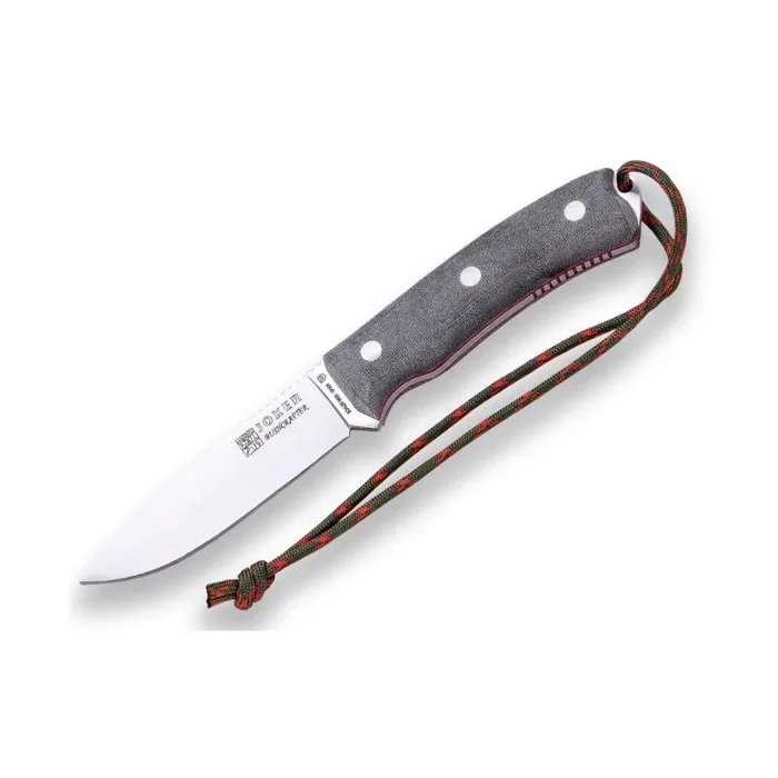 Cuchillo Bushcraft Joker «Bushcrafter» CV120-P, hoja de 10,5 cms en acero Böhler N695 y funda de piel con pedernal, Herramienta de pesca, caza, camping y senderismo
