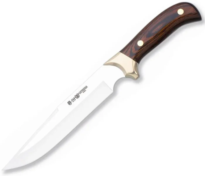 Cuchillo Cetrería 9003 Miguel Nieto de 34 cms, con hoja de acero de 21 cms y mango de Madera stamina con funda de piel de primera calidad (marrón)