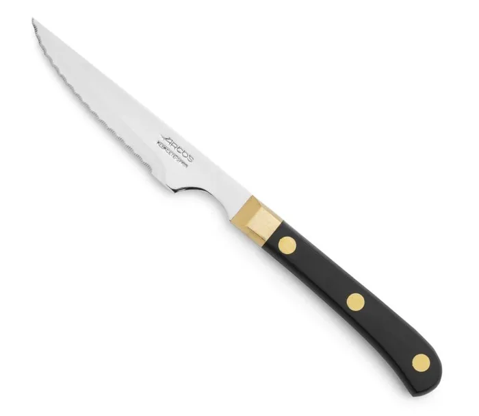 Cuchillo chuletero Arcos de Mesa 375000 monoblock de una pieza de acero inoxidable y hoja de 11.5 cm en caja