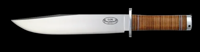 Cuchillo de Caza Fallkniven NL1L Thor fabricado en acero laminado VG-10 con hoja de 25 cm, mango de piel y aluminio con funda de cuero marrón