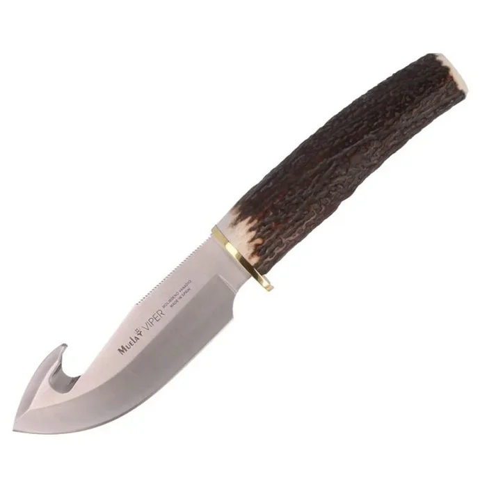 Cuchillo de caza Muela Viper VIPER-11A, puño de asta de ciervo y latón, hoja MOVA de 11 cm, peso 160 gramos + tarjeta multiusos de regalo.