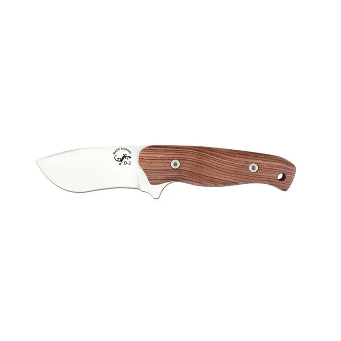 Cuchillo de caza Salamandra, hoja de 9 cm de acero D2, mango de 14 cm Palo violeta, incluye funda de cuero marrón, 212082 + pañuelo desenfunda