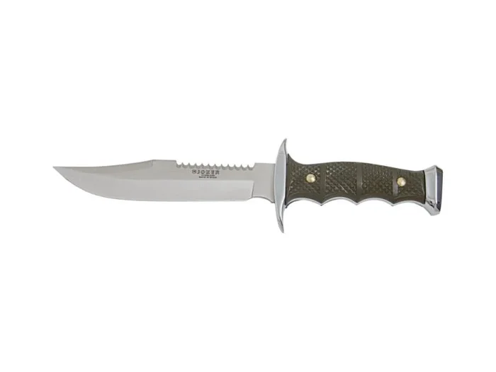 Cuchillo de monte Joker con cachas de zamak – abs, hoja Inox 420 de 17 cm, funda de camuflaje, 290 gramos, CF91 + tarjeta multiusos de regalo