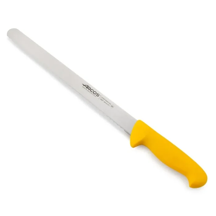 Cuchillo de pastelero Arcos Colour – Prof 293700 de acero inoxidable Nitrum y mango ergonómico de Polipropileno de color amarillo y hoja de 30 cm, funda display