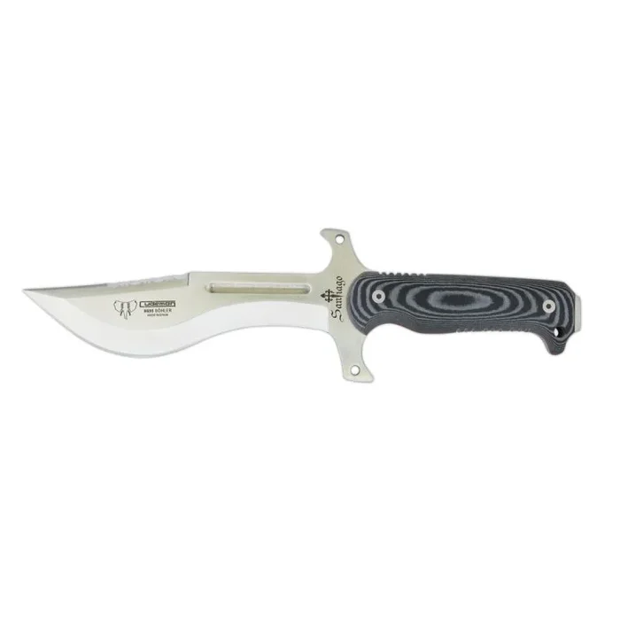 Cuchillo de Supervivencia Cudeman 145-M con Mango Micarta Negro con separador rojo longitud total 29,7 cm y Funda de cuero incluida + tarjeta multiusos de regalo