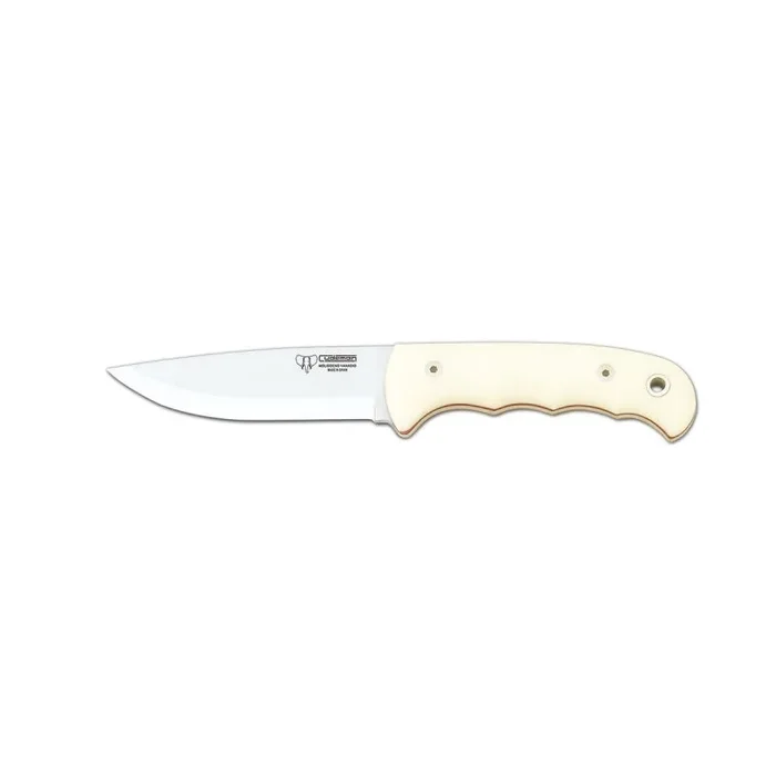 Cuchillo de supervivencia Cudeman 148-BC Bushcraft con mango micarta blanca separador rojo hoja 11 cm y funda incluida + tarjeta multiusos de regalo