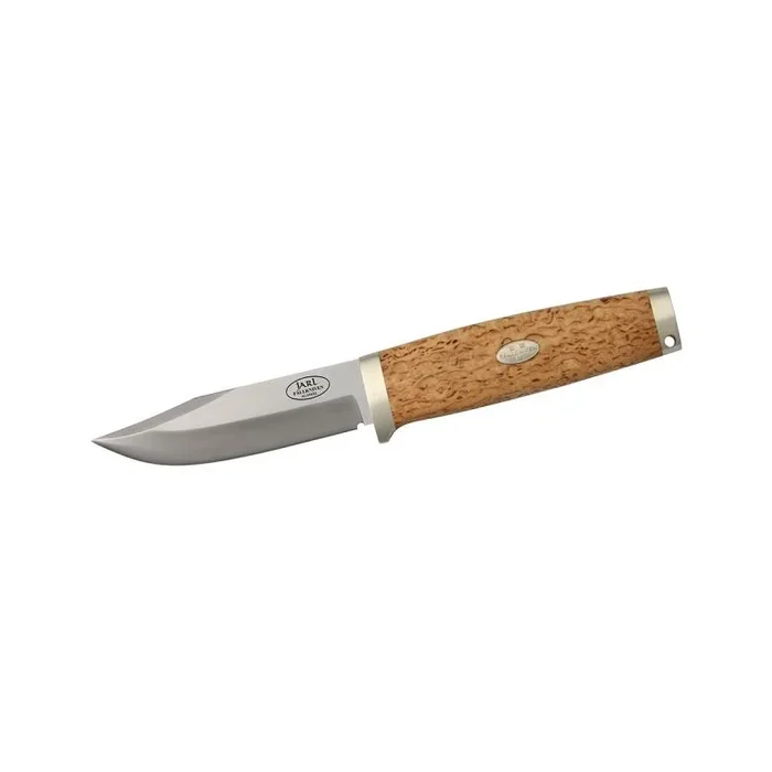 Cuchillo de Supervivencia Fallkniven SK1L. Cuchillo de Acero 3G con Hoja de 9,7 cm, Mango de Madera de Abedul Rizado. Incluye Funda de Cuero.