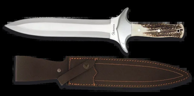 Cuchillo Deportivo Rematador Martinez Albainox con Mango Asta de Ciervo y Hoja de Acero Inox de 27 cm Incluye Funda de Piel 31751