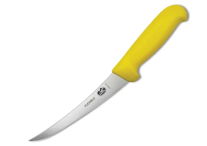 Cuchillo deshuesador Victorinox, hoja flexible de acero inoxidable, mango Fibrox amarillo ergonómico y antideslizante para cortes precisos 5.6618.15
