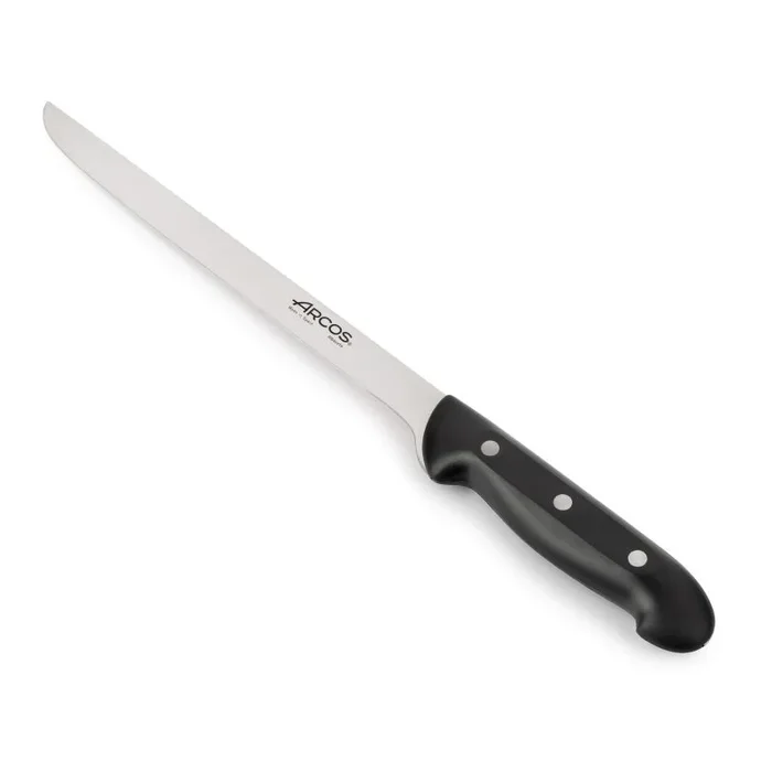 Cuchillo jamonero Arcos NITRUM® 240 mm, hoja flexible, acero inoxidable, mango ligero de polipropileno, ideal uso doméstico y duradero.