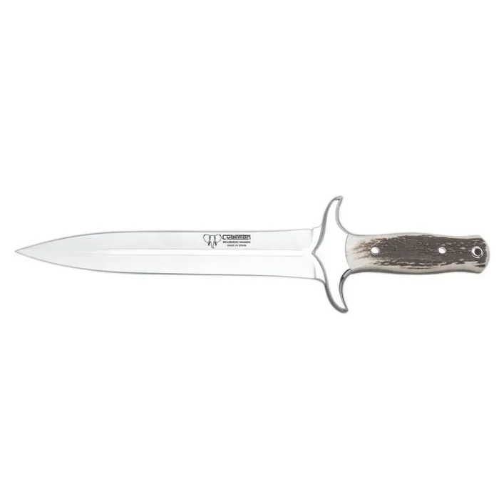 Cuchillo rematador Cudeman con mango de asta de ciervo y hoja recta de 23 cm. 105-C