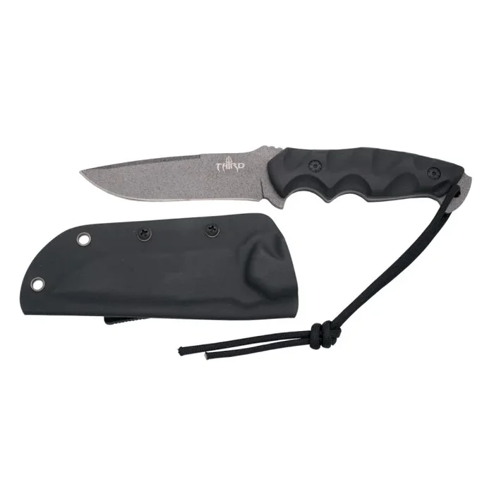 Cuchillo táctico Third H0200BK, con hoja de acero de 12 cm bañada en titanio «Gun Grey», mango de G10 negro. Incluye clip y funda kydex.