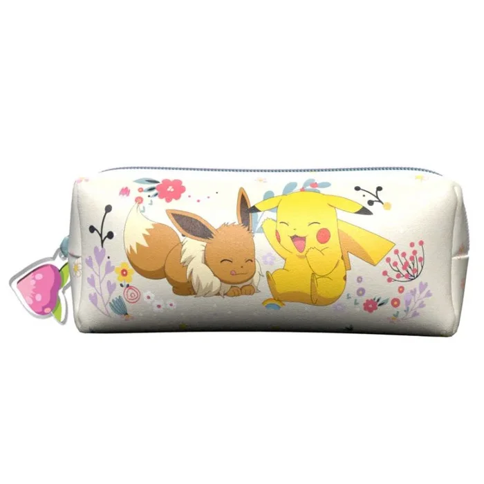 CyP Brands- Pokémon, Portatodo, Estuche, Material Escolar, Papelería, Colección Flowers, Color Crema, Producto Oficial