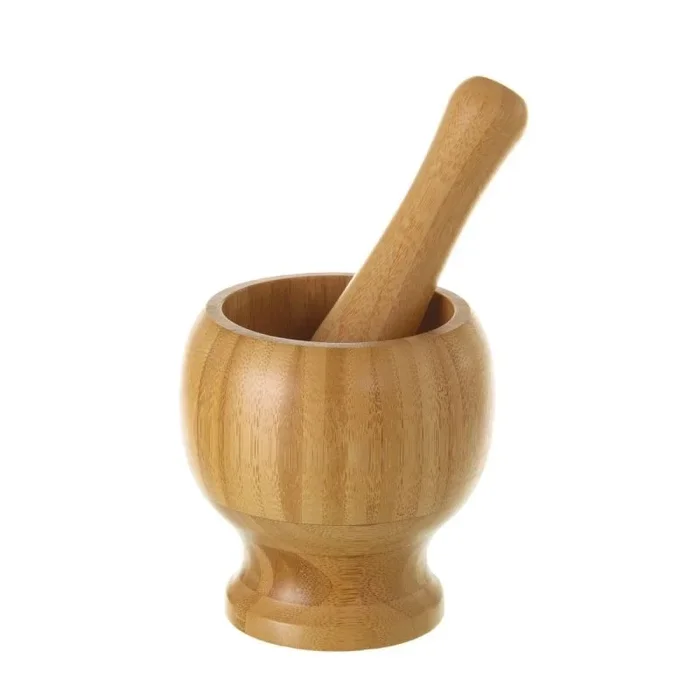 D,casa – Mortero con mazo Oriental marrón de bambú para Cocina Sol Naciente