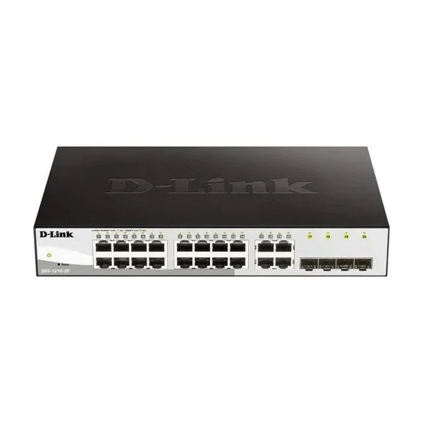 D-Link DGS-1210-24/E – Switch 24 Puertos Gigabit y 4 Puertos SFP Combo 100/1000 Mbps, Altura 1U, VLAN automática para Video vigilancia y telefonía IP – Solo Cable de alimentación de la UE
