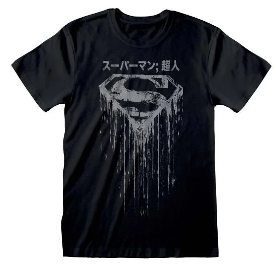 Dc comics superman – distressed japanese (unisex black t-shirt) ex large