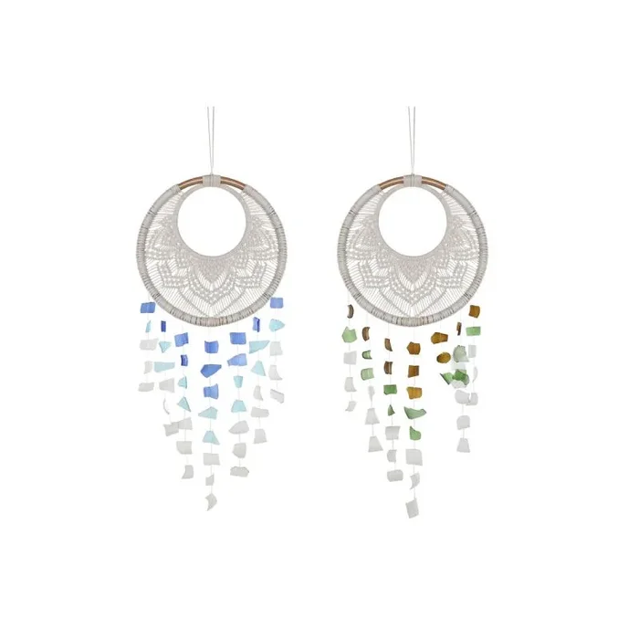 Decoración colgante home esprit azul blanco marrón boho macramé (2 unidades) (12 unidades)