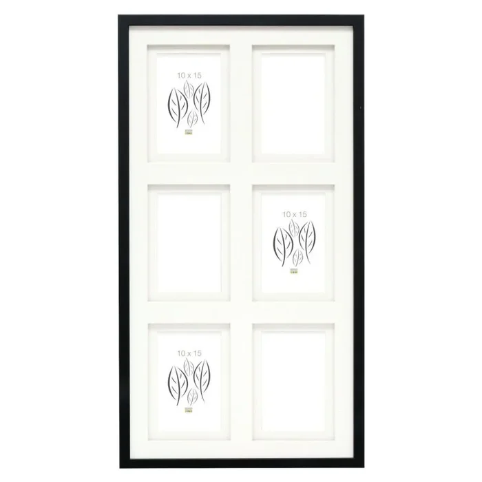 Deknudt Frames S65KK2 P6 – Marco para 6 fotos, color negro con doble pasparte, tamaño de la imagen: 10 x 15 cm, madera DM para colgar en varios colores