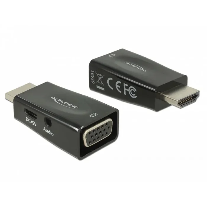 DeLOCK 65901 cambiador de género para cable HDMI A VGA & 3.5 mm Audio Negro