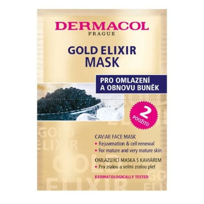 Dermacol, Gold Elixir, mascarilla facial anti-edad con extracto de caviar, set de 2 piezas, 8 g cada una, tratamiento rejuvenecedor para el rostro
