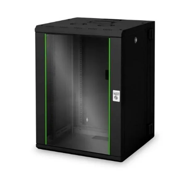 DIGITUS Armario de Red, Rack de 19 Pulgadas, 16U, Montaje en la Pared, Profundidad 450 mm, Capacidad de Carga 100 kg, Serie Unique, Negro