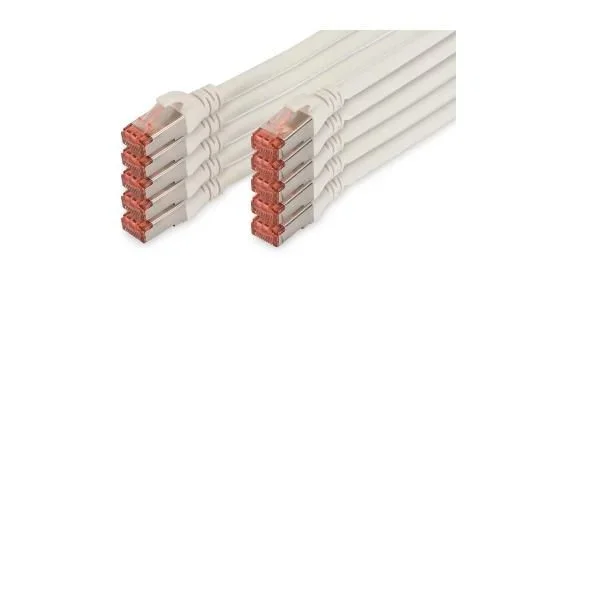 DIGITUS Cable LAN Cat 6 – 2m – 10 Piezas – Cable de red RJ45 – S/FTP Blindado – Compatible con Cat 6A y Cat 7 – Blanco