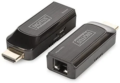 DIGITUS DS-55203 Extensor HDMI – Full HD 1080p 60 Hz – 50 m mediante cable LAN – Set: Transmisor y Receptor – HDCP 1.2a, Audio LPCM