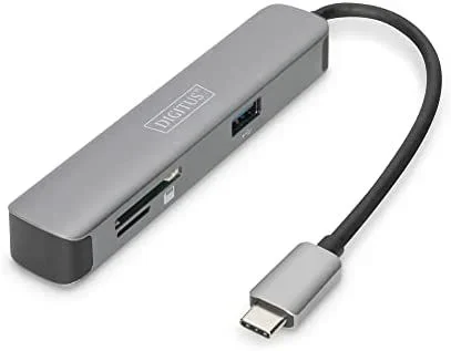 DIGITUS USB-C Multiport Docking Station – 5 Puertos – 1x HDMI (4K@30Hz) – 2X USB 3.0 / USB 2.0 – Lector de Tarjetas – Gris